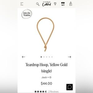 Catbird 14k gold single teardrop hoop